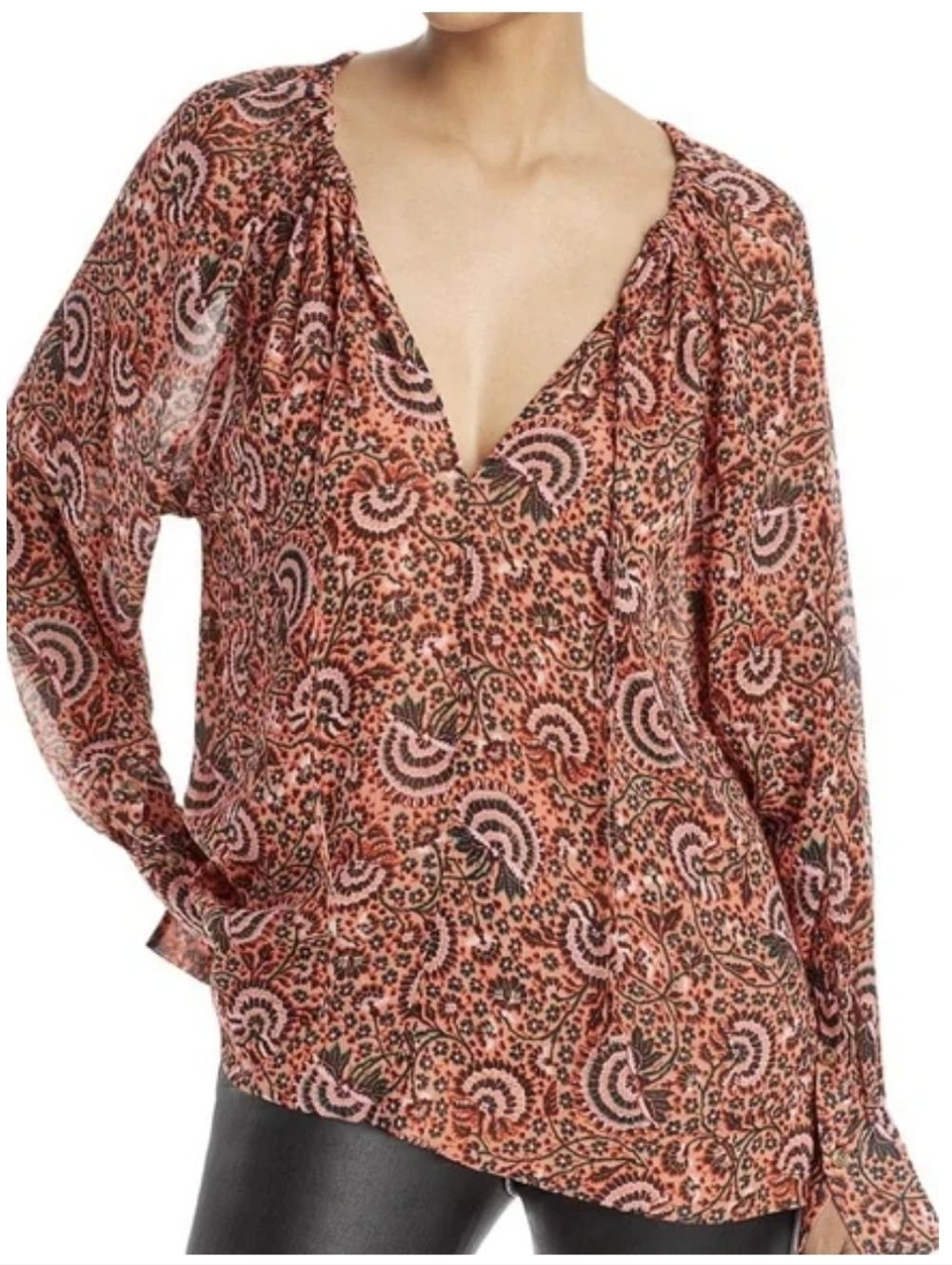 A.L.C. BRYCE Printed Silk-georgette Blouse $375 MSRP